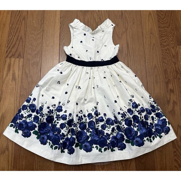 Janie And Jack Party Blue Floral Dress Size 4 velvet trim tulle EUC - Picture 1 of 10